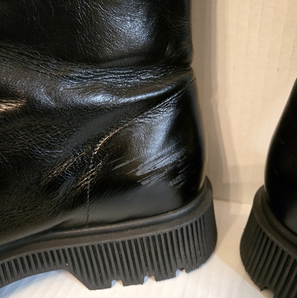 Kurt Geiger Black Leather Ankle Boots Zip-Up Sz.9 Chunky Grunge Bikercore Goth - Picture 9 of 15
